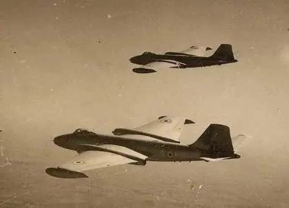Archive photograph of two jet bombers flying in formation
