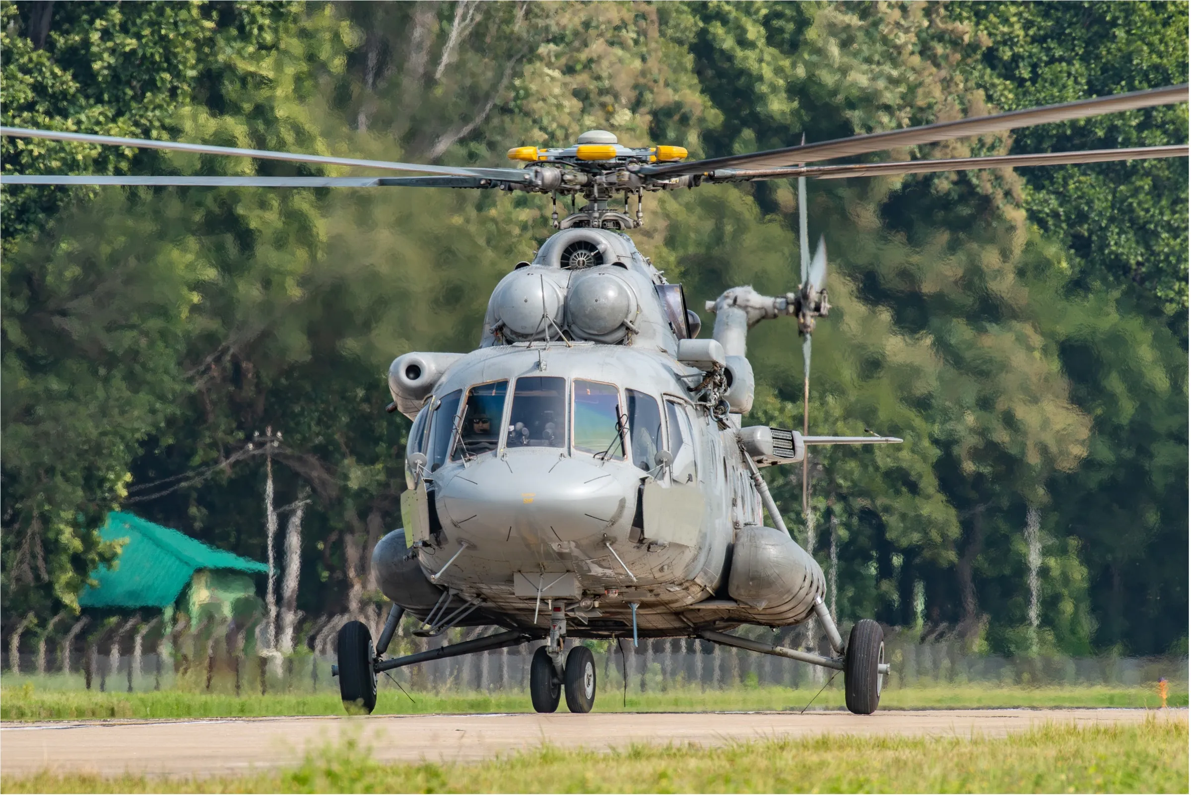 A Mi-17 V5 helicopter of the Indian Air Force on the runway