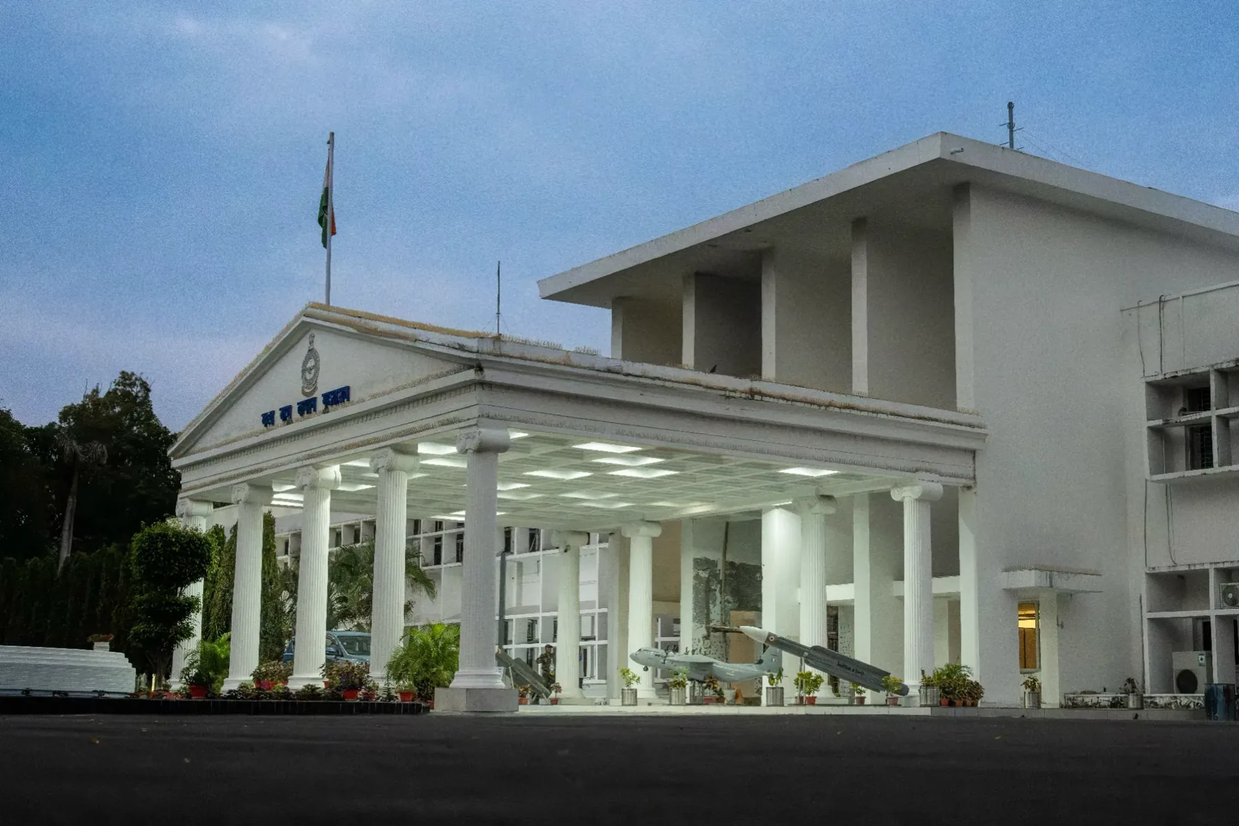 Headquarters building of Central Air Command at Bamrauli, Prayagraj, at dusk